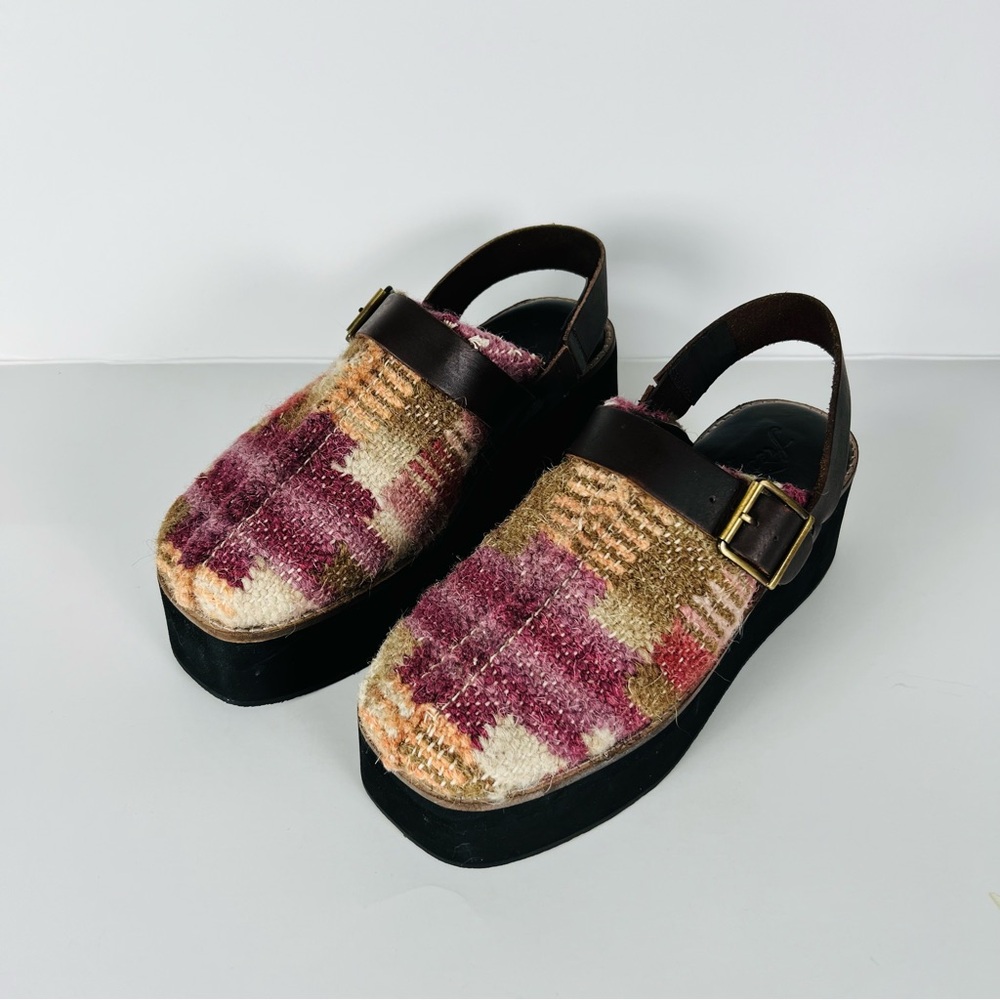 Free People Astrid Platform Mules Slip On Strap in Mulberry Mix Size 6.5